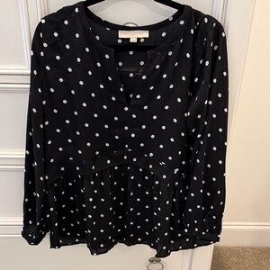 LOFT Black and White Polka Dot Blouse